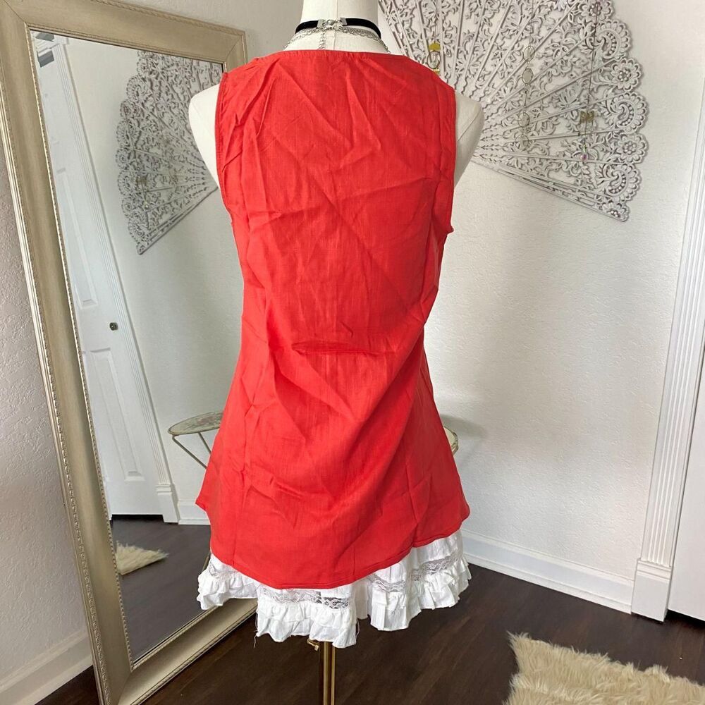 NWOT Coral Red Linen & Cotton Sleeveless Button Up Tank Top Blouse S - Picture 2 of 8